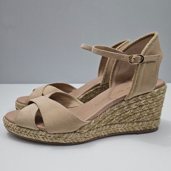 Stuart Weitzman Shoes - NEW Stuart Weitzman Mirela II Sandal Espadrille Wedge Adobe Tan Suede Size 11